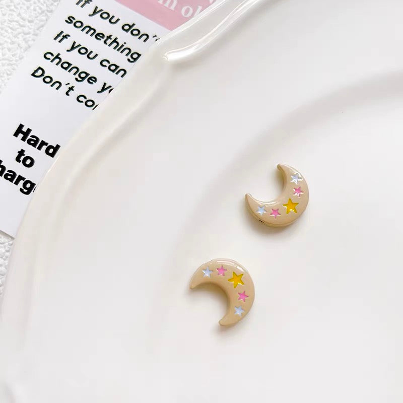 Moon and Star Colorful Enameled Alloy Beads
