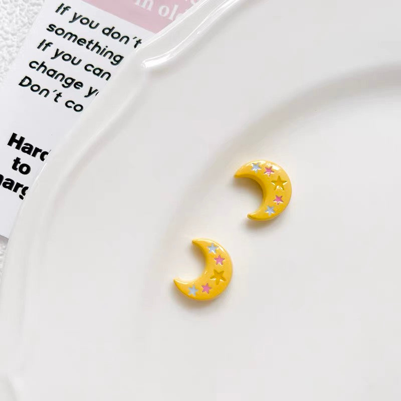 Moon and Star Colorful Enameled Alloy Beads