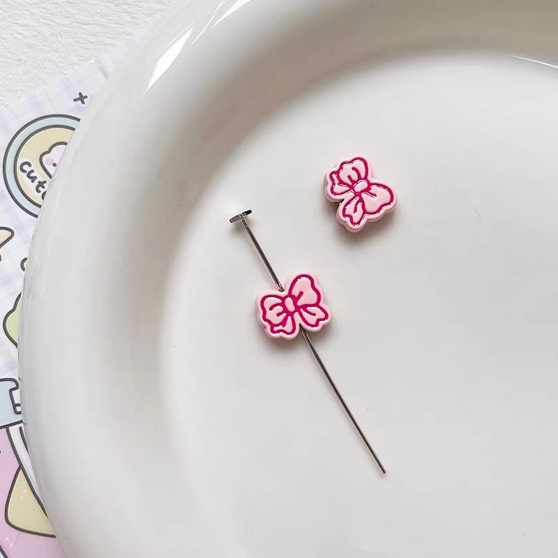 Polka Dot Bowknot Alloy Enameled 3D Beads