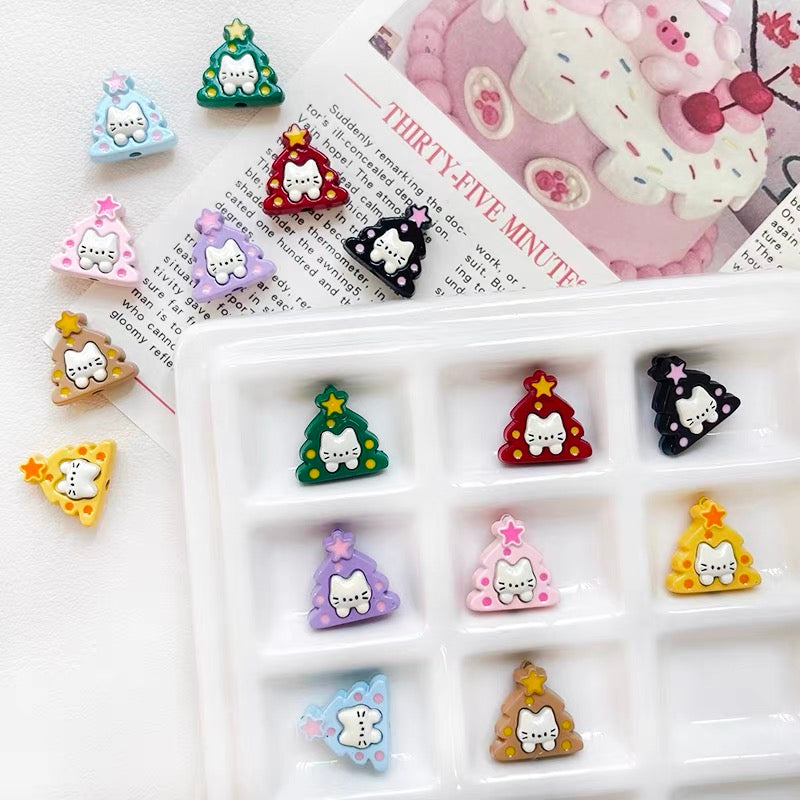 Christmas Tree & Cat Alloy Enameled Beads