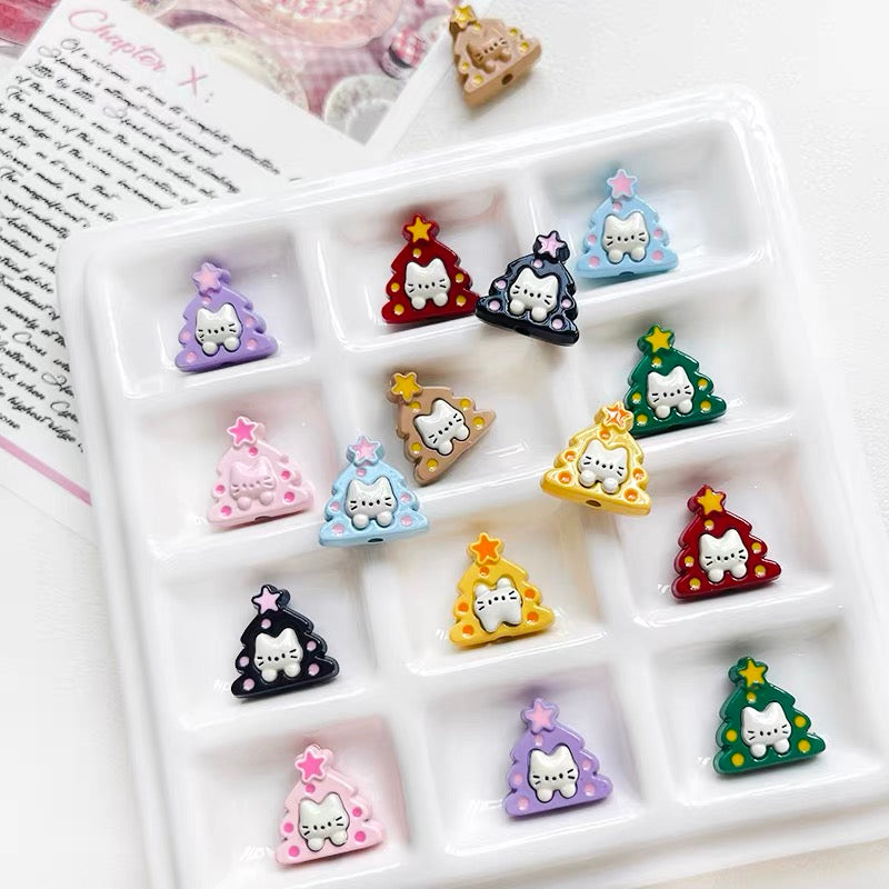Christmas Tree & Cat Alloy Enameled Beads