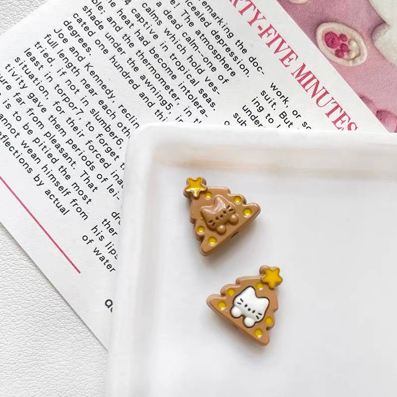 Christmas Tree & Cat Alloy Enameled Beads