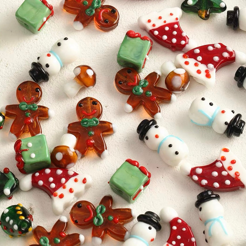 Christmas Series Hand-painted Colored Glaze Beads