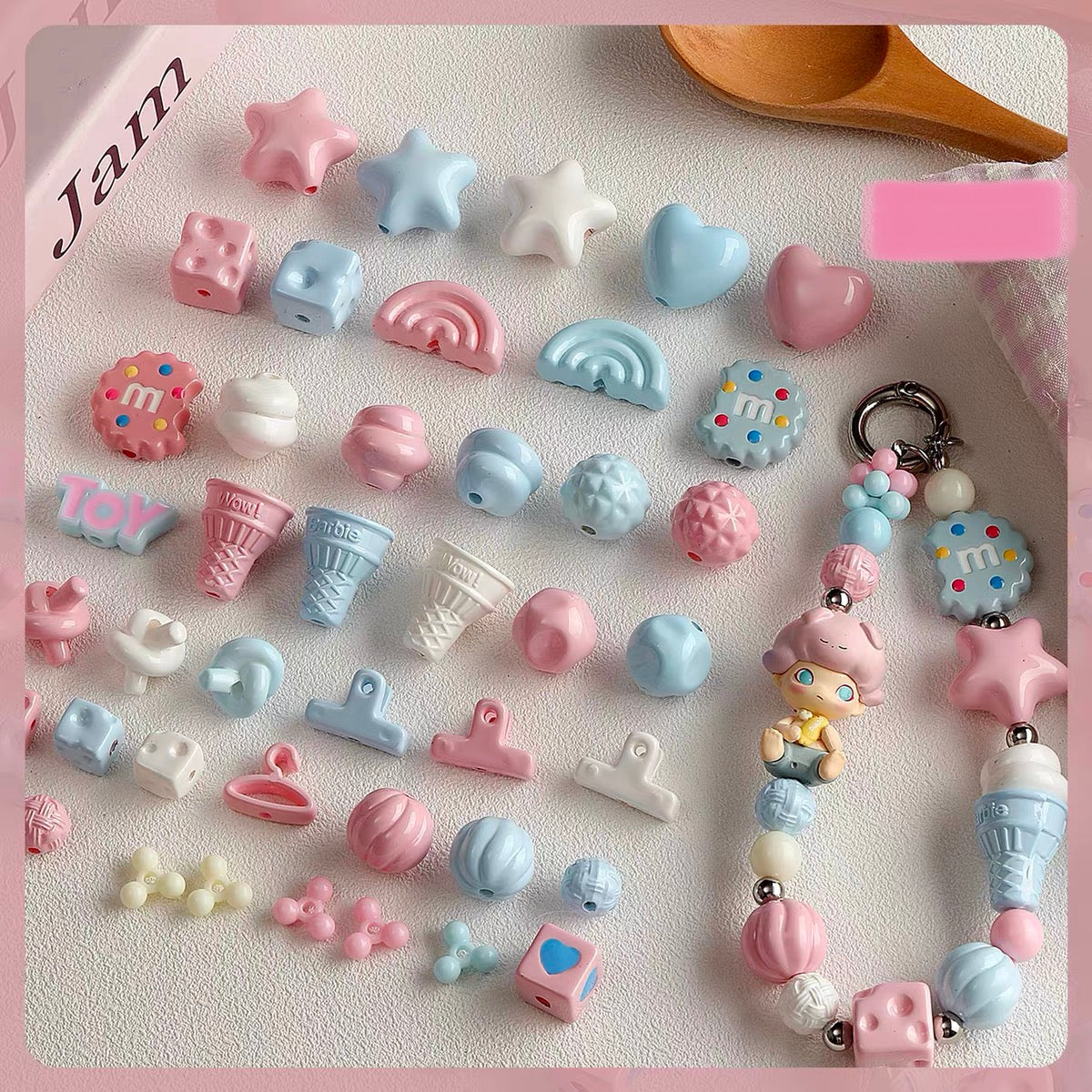 Pink-Blue Series Enameled Beads
