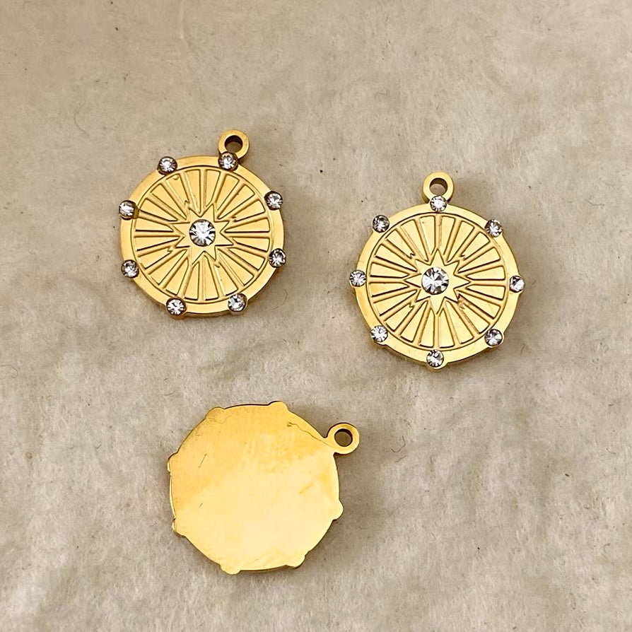 Titanium Steel Pendant Beads Plated with Real Gold and Inlaid with Natural Stones