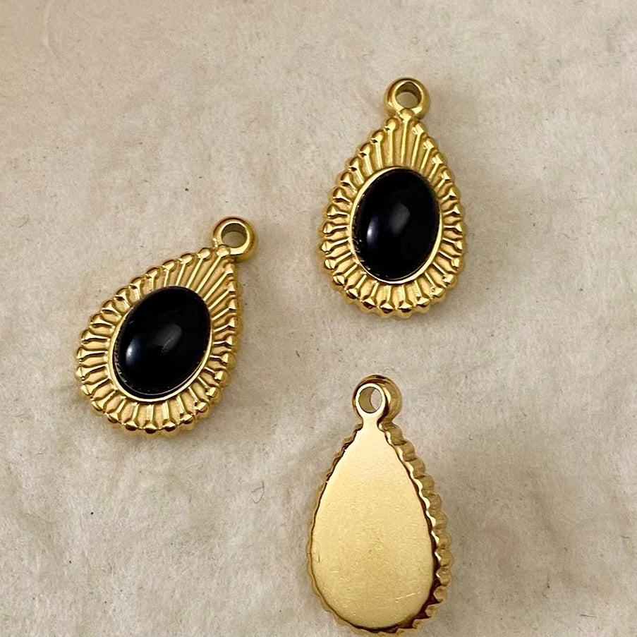 Titanium Steel Pendant Beads Plated with Real Gold and Inlaid with Natural Stones