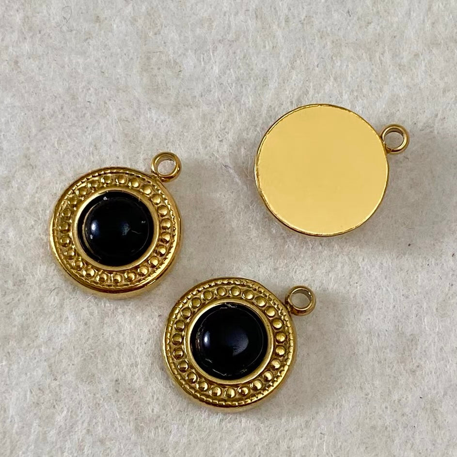Titanium Steel Pendant Beads Plated with Real Gold and Inlaid with Natural Stones