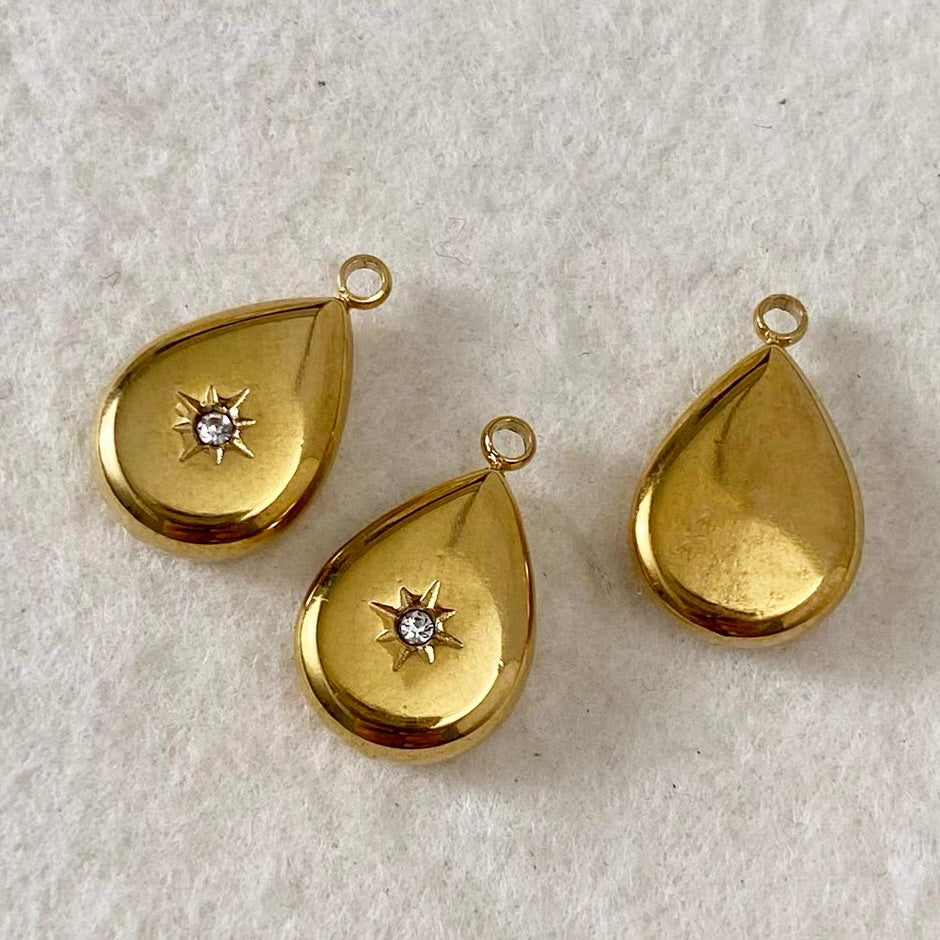 Titanium Steel Pendant Beads Plated with Real Gold and Inlaid with Natural Stones
