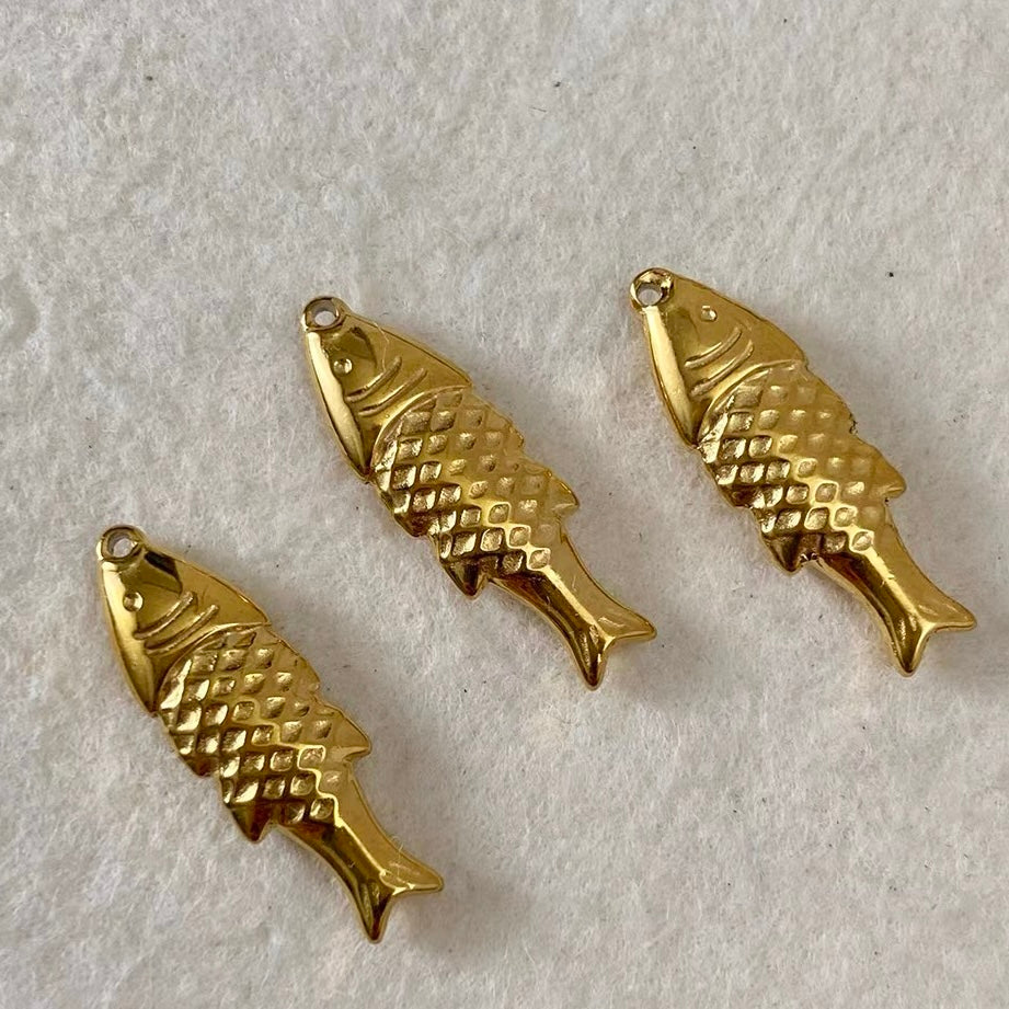 Titanium Steel Pendant Beads Plated with Real Gold and Inlaid with Natural Stones