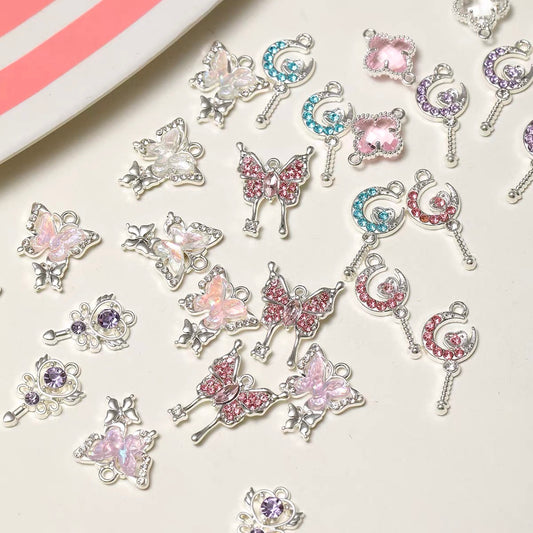 Alloy Diamond-Inlaid Butterfly Fairy Wand Pendant Beads