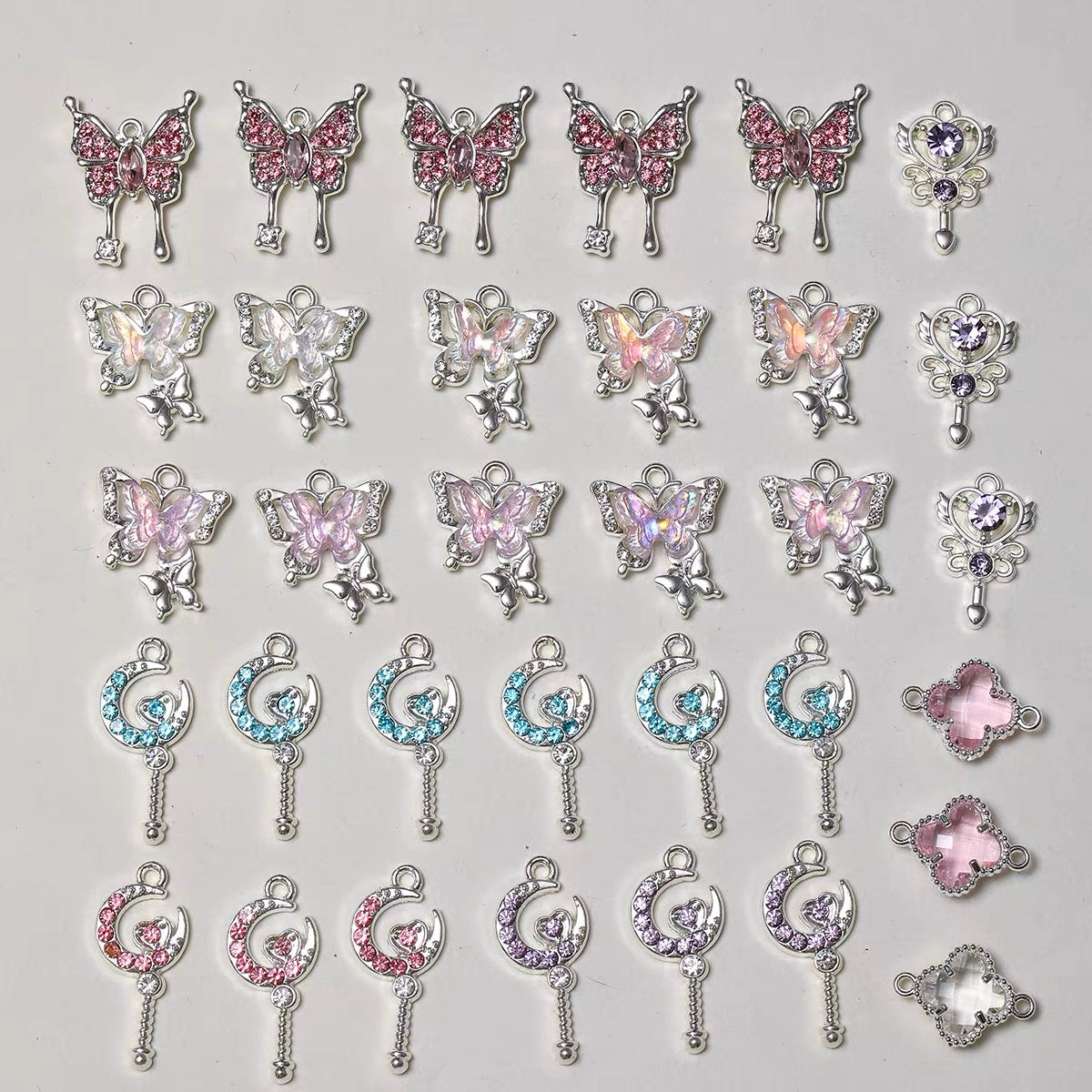 Alloy Diamond-Inlaid Butterfly Fairy Wand Pendant Beads