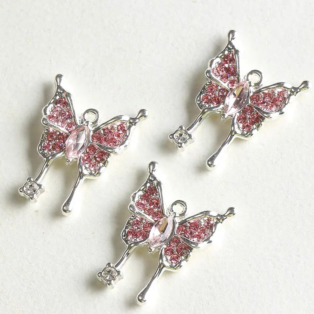 Alloy Diamond-Inlaid Butterfly Fairy Wand Pendant Beads