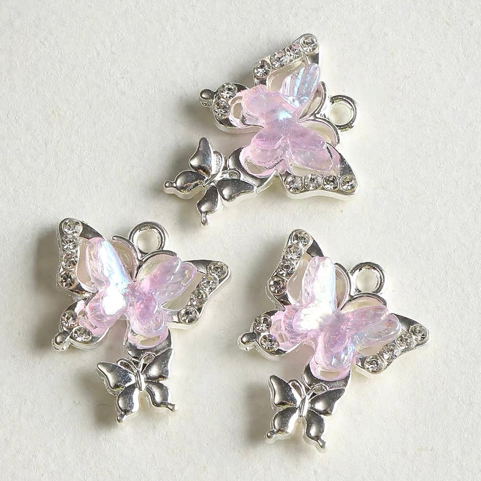 Alloy Diamond-Inlaid Butterfly Fairy Wand Pendant Beads