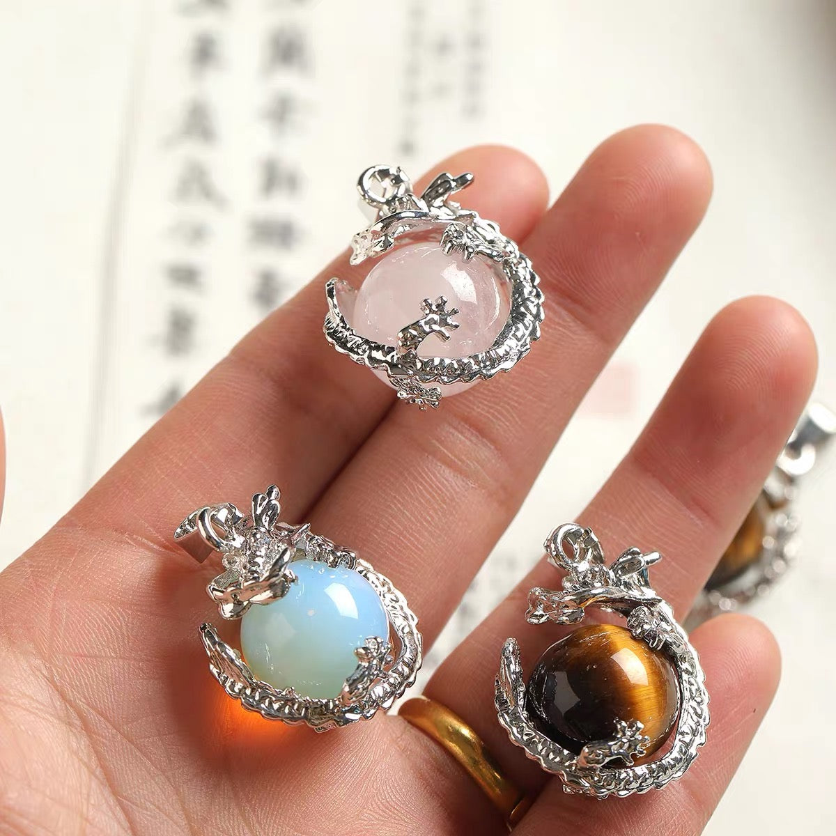 Chinese-Style 3D Dragon Ball Natural Stone Pendant Beads