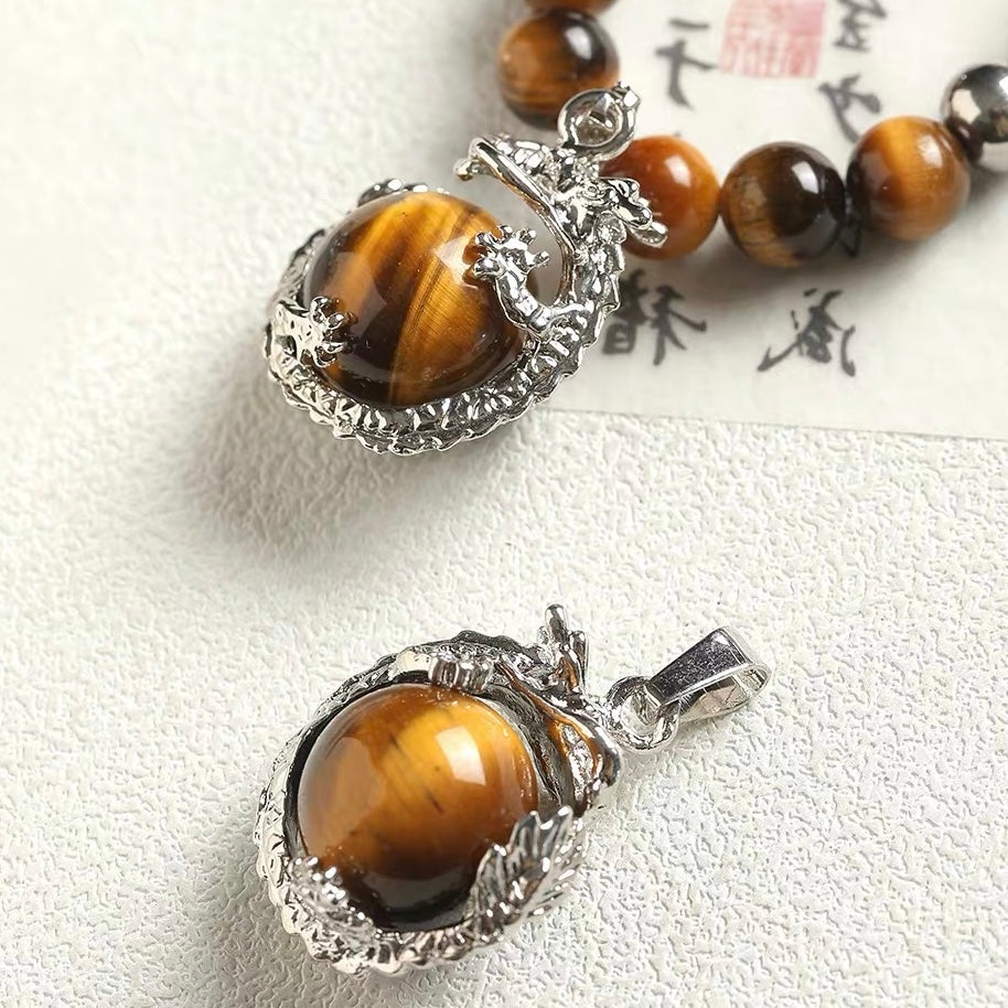 Chinese-Style 3D Dragon Ball Natural Stone Pendant Beads