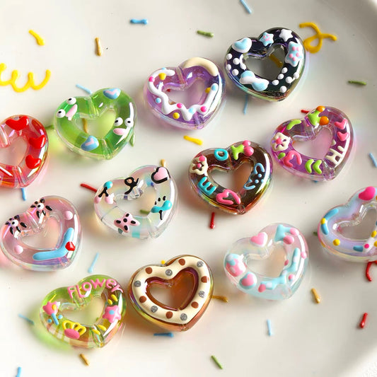 Acrylic Iridescent Hand-painted Beaded String with Love Donut Charm