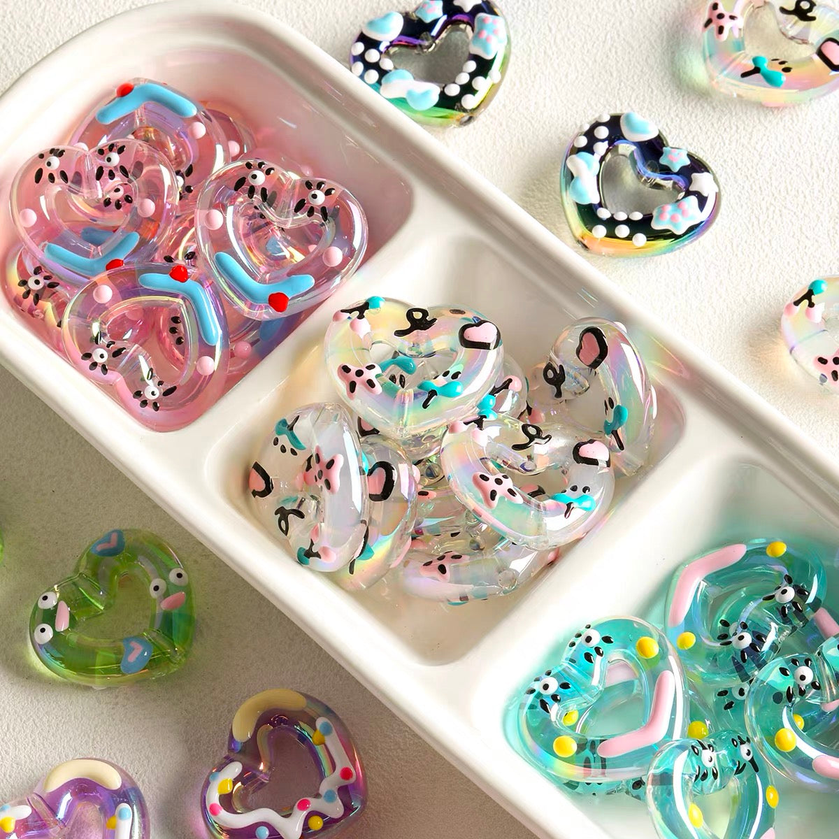 Acrylic Iridescent Hand-painted Beaded String with Love Donut Charm