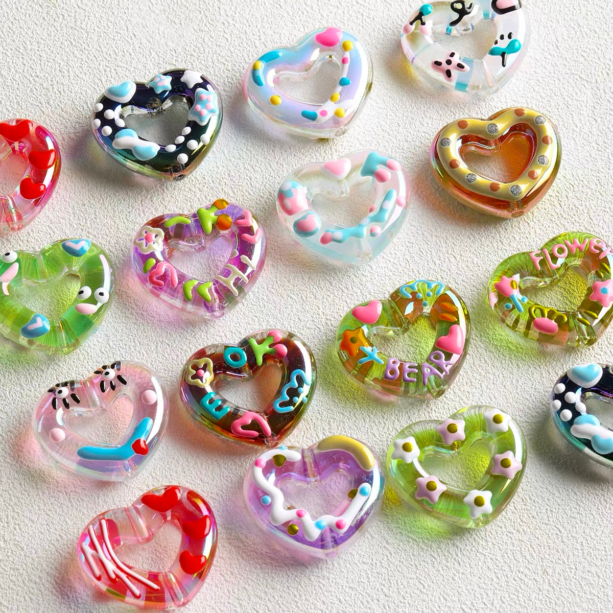 Acrylic Iridescent Hand-painted Beaded String with Love Donut Charm