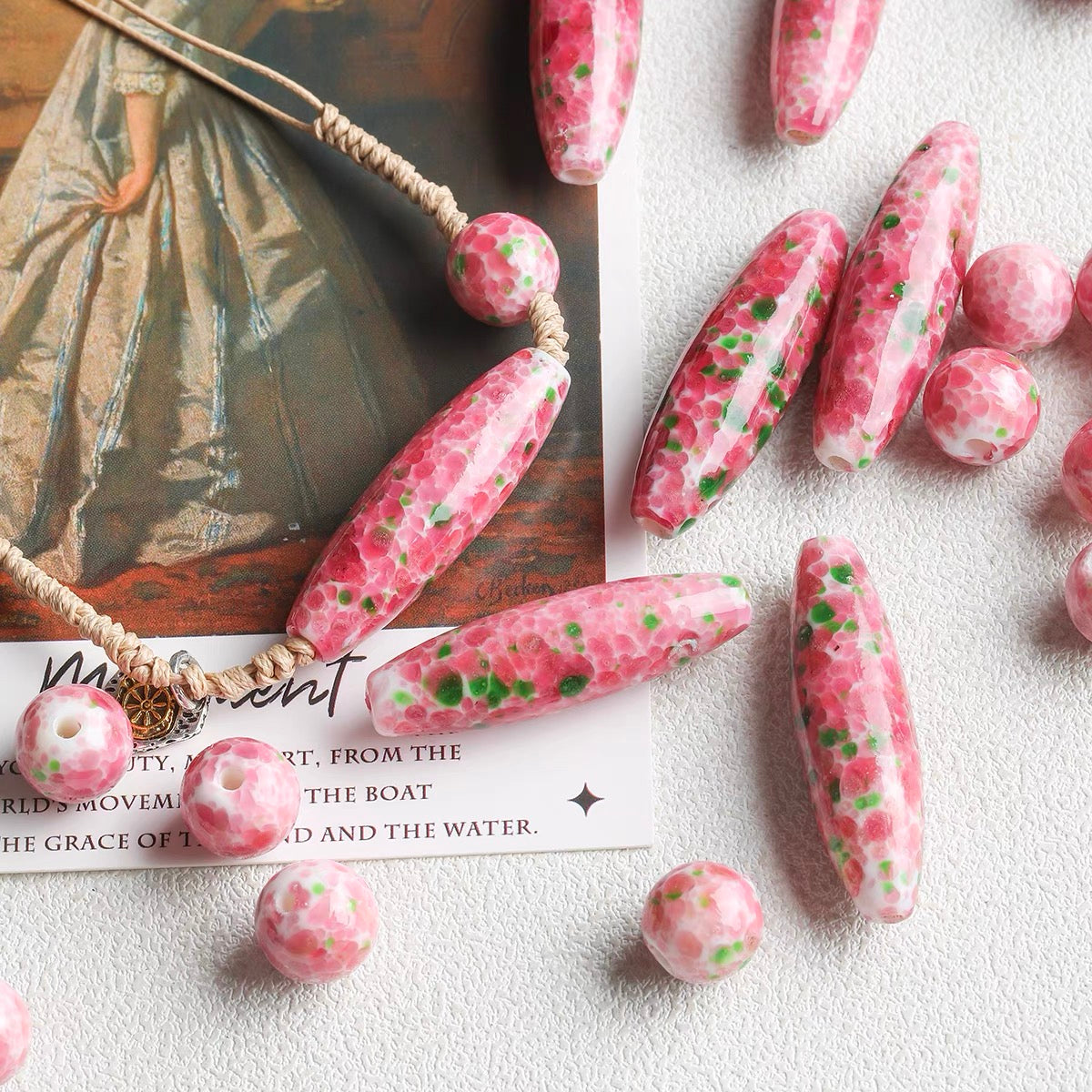 Flower-patterned Colored Glaze Beaded String