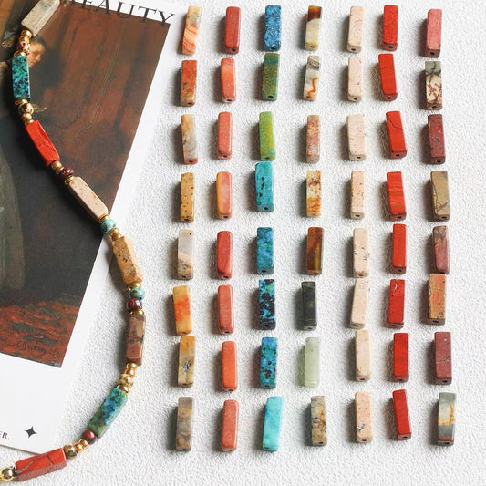 Vintage Square Tube Natural Stone Beaded String