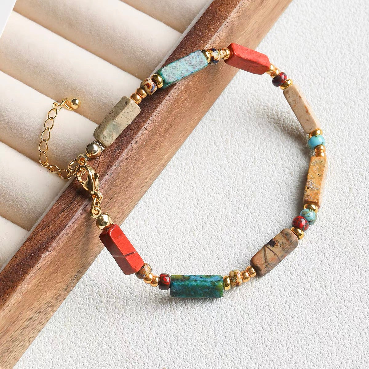 Vintage Square Tube Natural Stone Beaded String