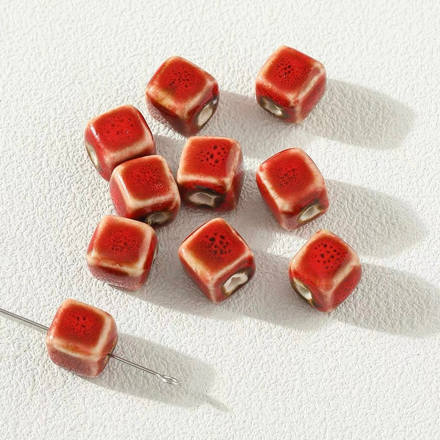 Red Series Flower-glazed Ceramic Beaded String