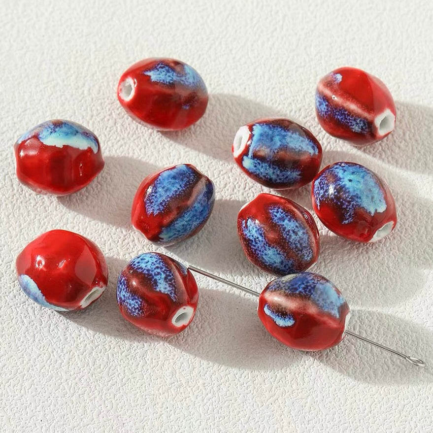 Red Series Flower-glazed Ceramic Beaded String