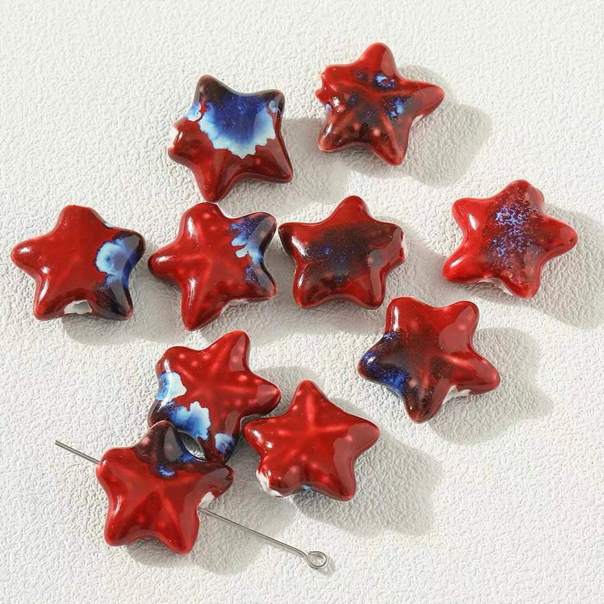 Red Series Flower-glazed Ceramic Beaded String