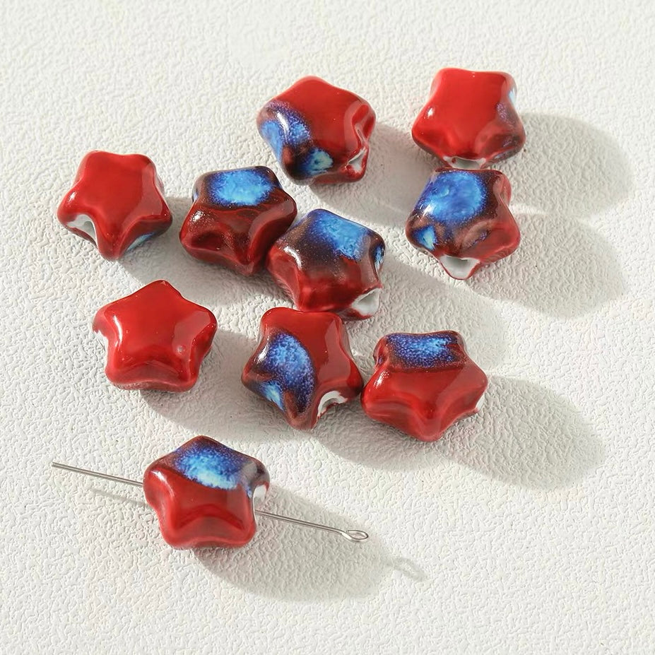 Red Series Flower-glazed Ceramic Beaded String