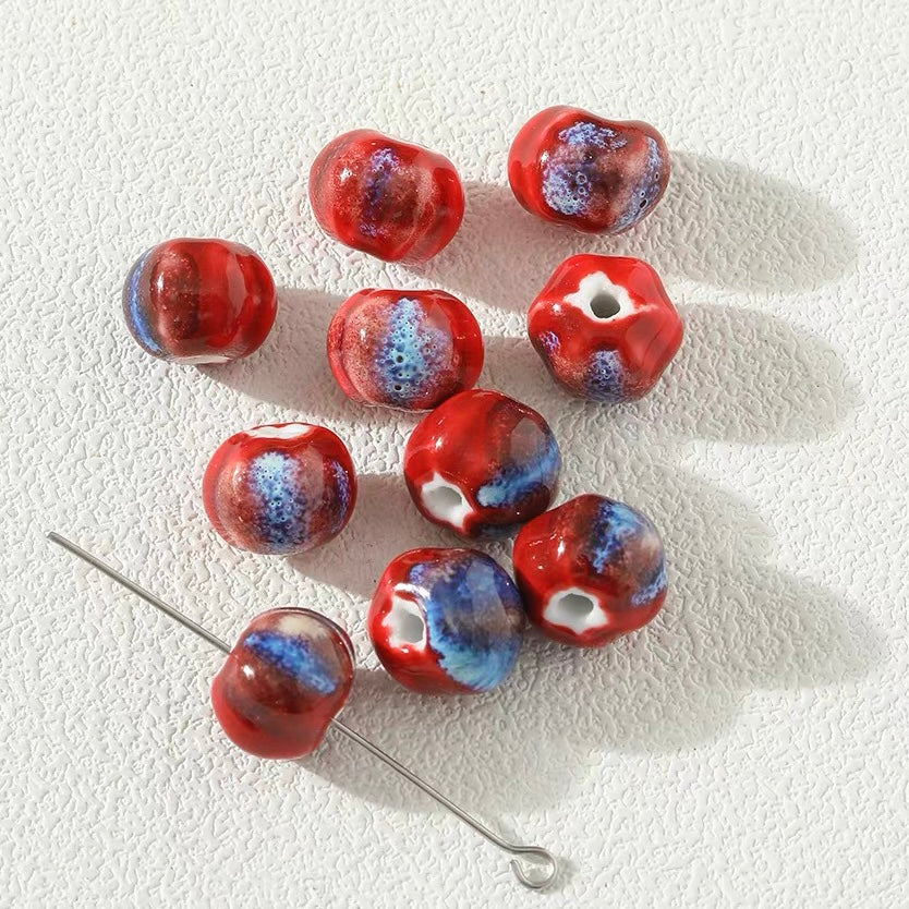 Red Series Flower-glazed Ceramic Beaded String