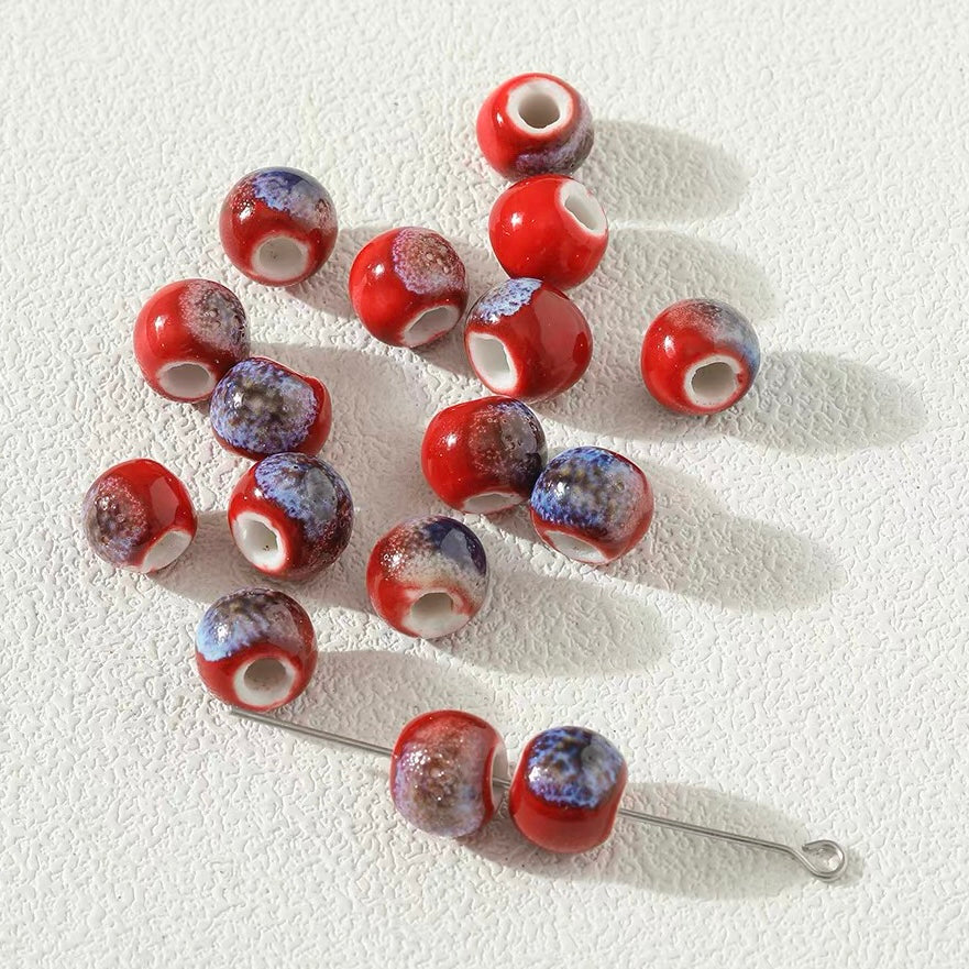 Red Series Flower-glazed Ceramic Beaded String