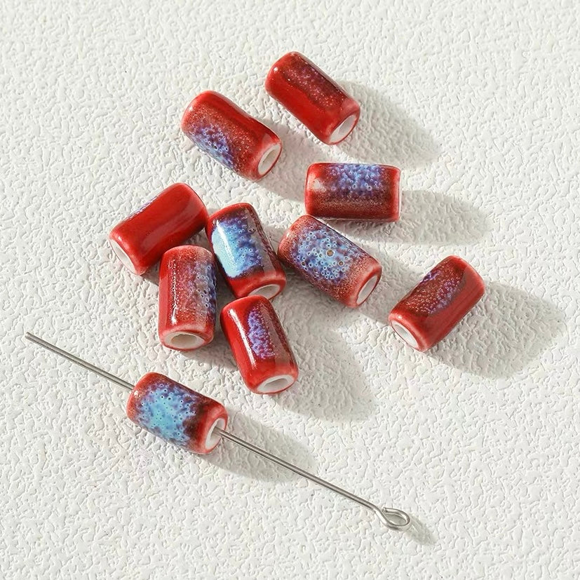 Red Series Flower-glazed Ceramic Beaded String