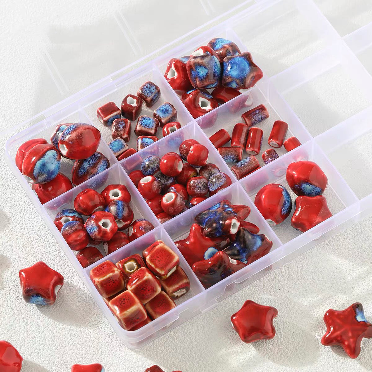 Red Series Flower-glazed Ceramic Beaded String