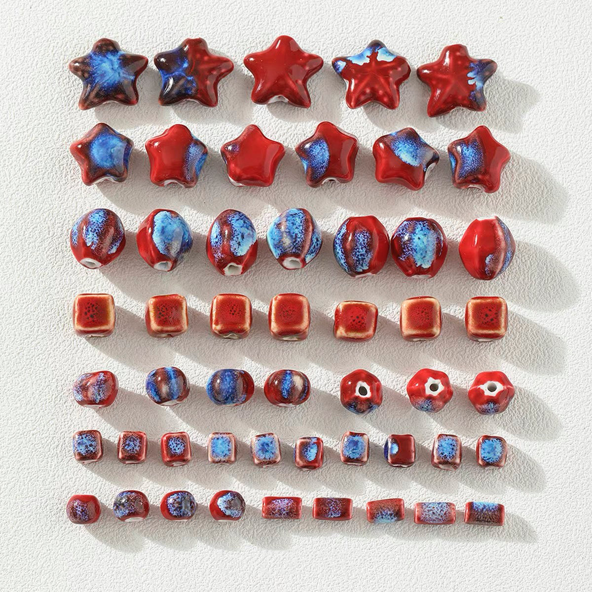 Red Series Flower-glazed Ceramic Beaded String