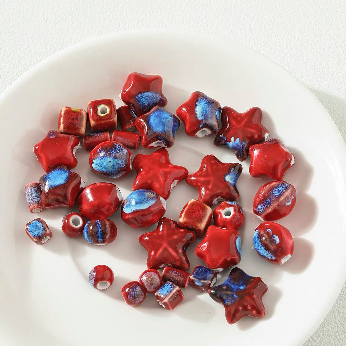 Red Series Flower-glazed Ceramic Beaded String