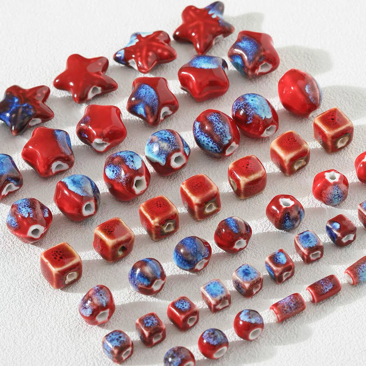Red Series Flower-glazed Ceramic Beaded String