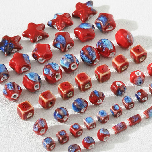Red Series Flower-glazed Ceramic Beaded String