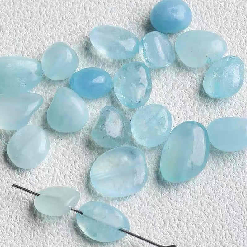 Natural Aquamarine & Colored Glaze Starfish Beaded String