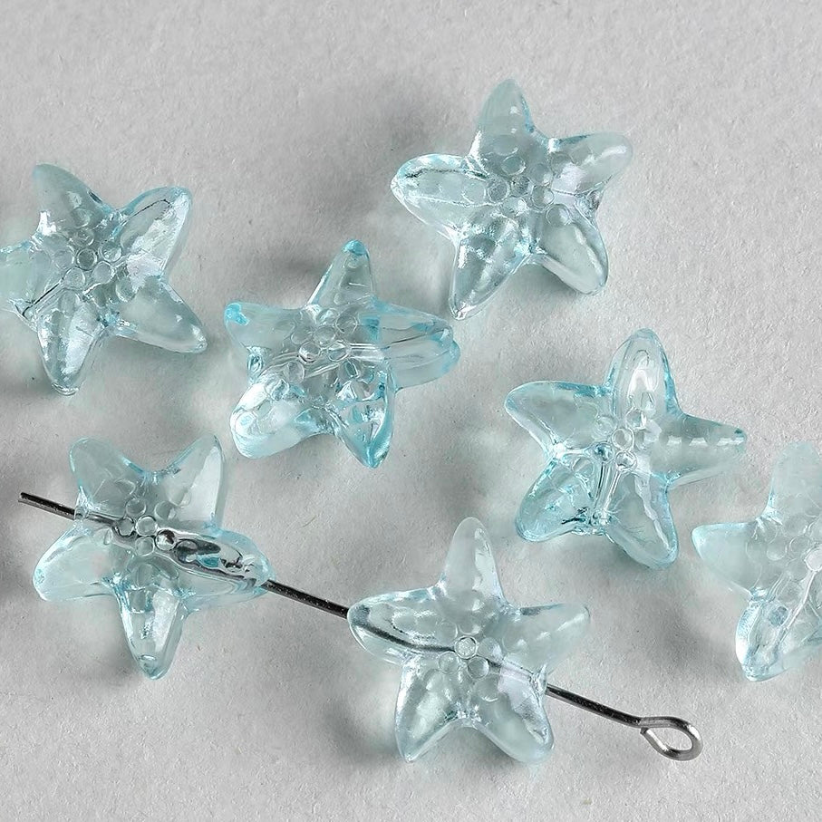 Natural Aquamarine & Colored Glaze Starfish Beaded String