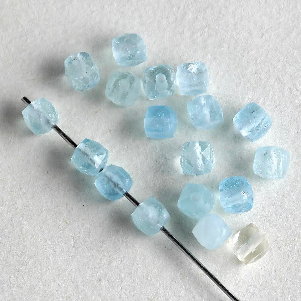 Natural Aquamarine & Colored Glaze Starfish Beaded String