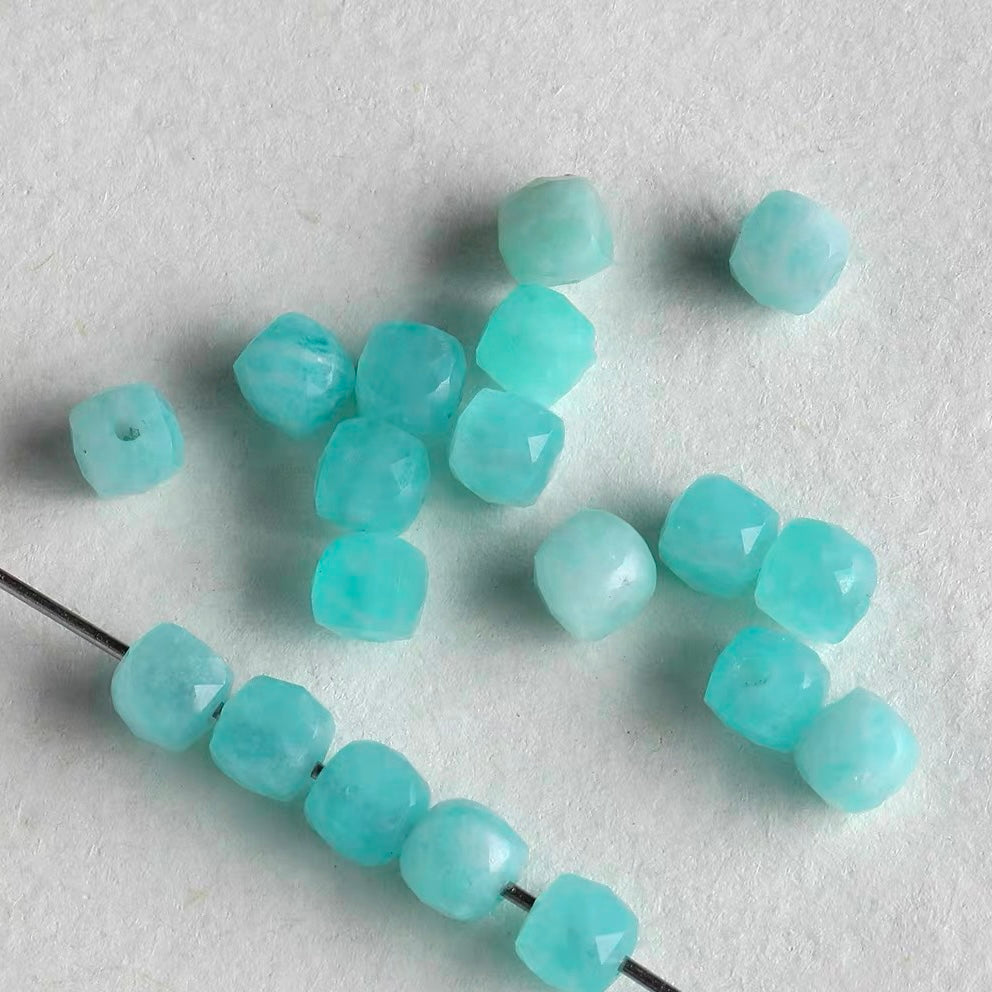 Natural Aquamarine & Colored Glaze Starfish Beaded String