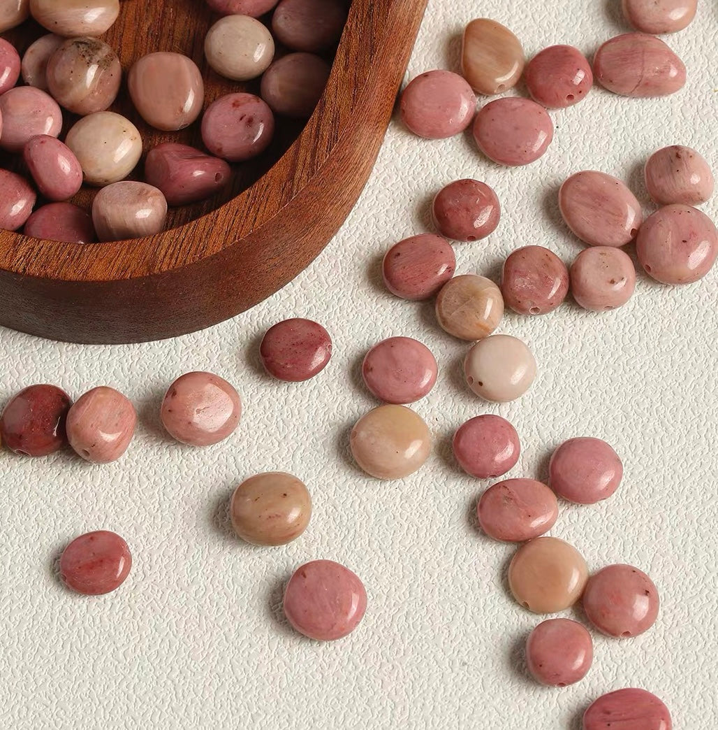Rose-colored Natural Stone & Hand-painted Tulip Ceramic Beaded String