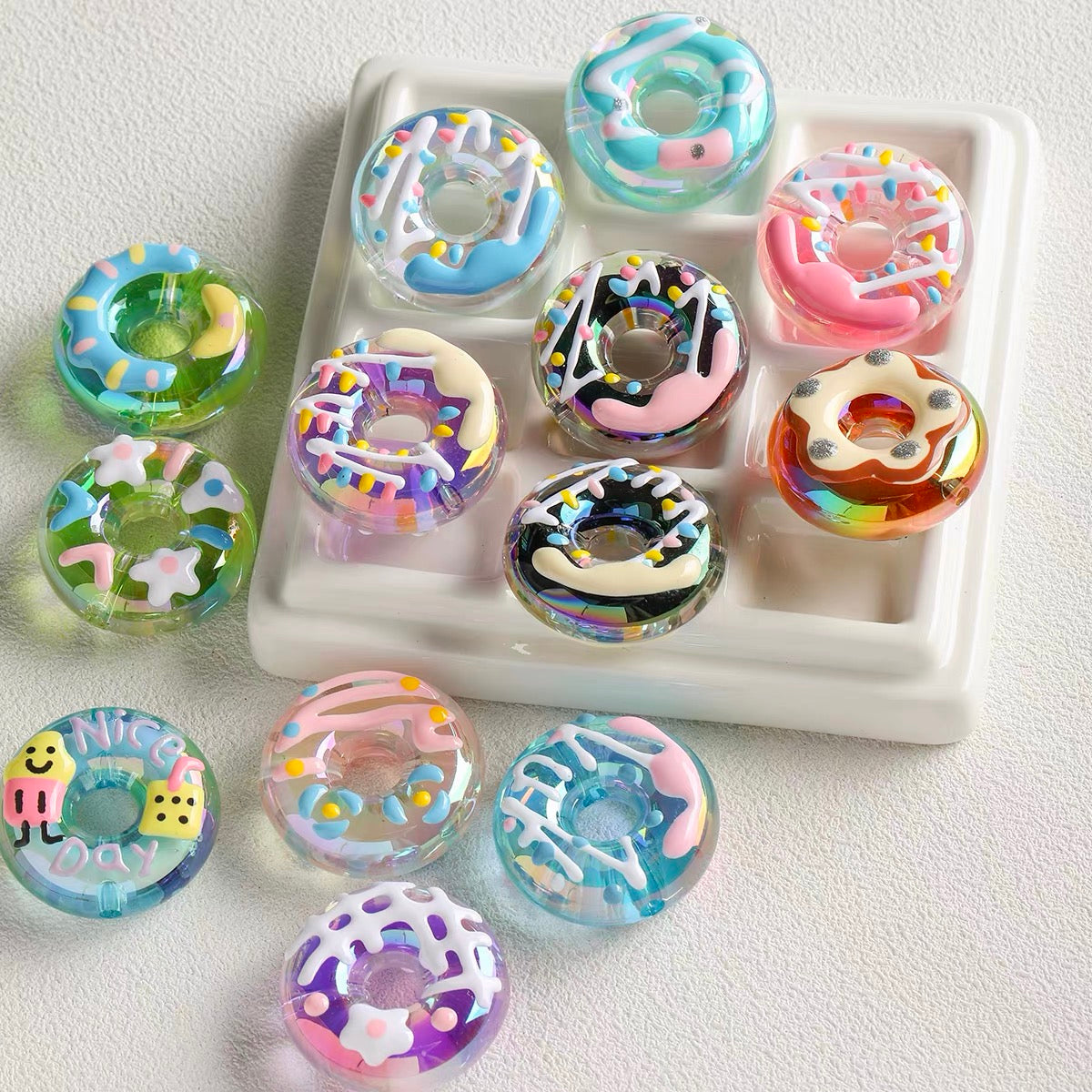 Hand-Painted Acrylic Iridescent Donut Beaded Strand