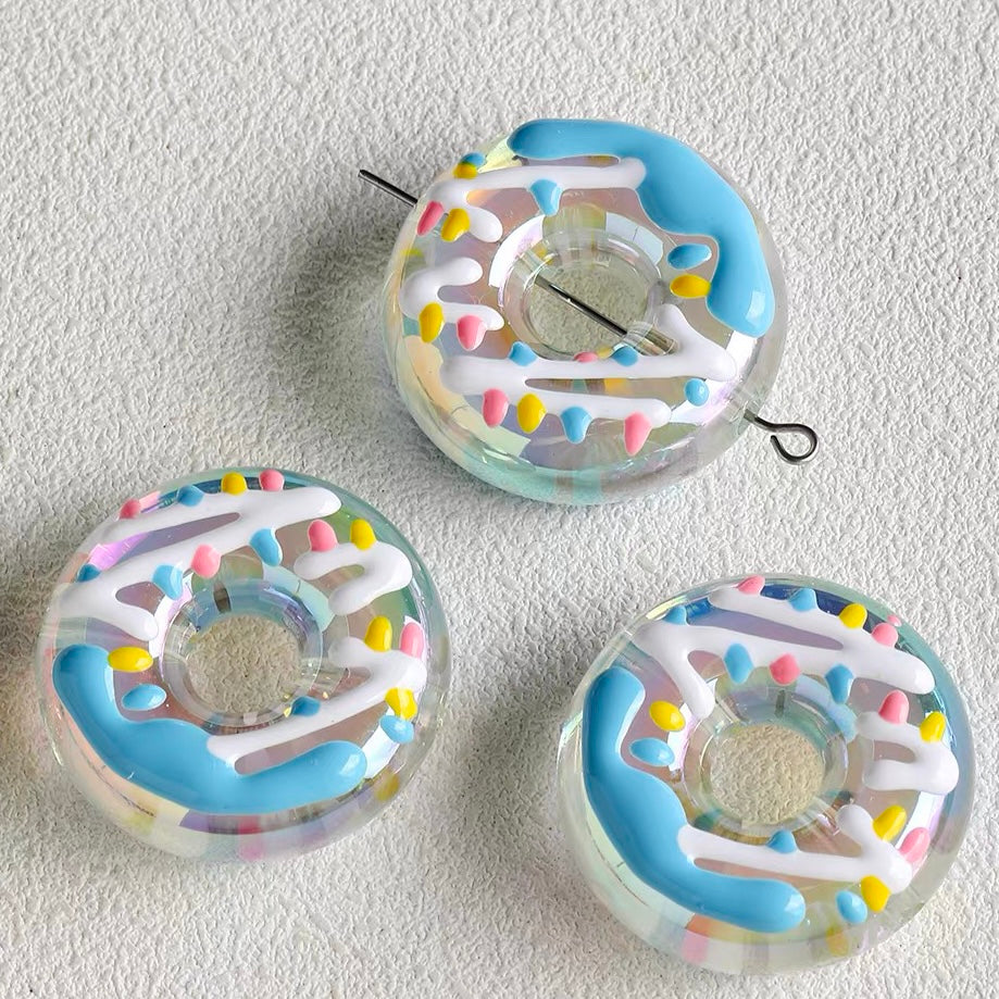 Hand-Painted Acrylic Iridescent Donut Beaded Strand