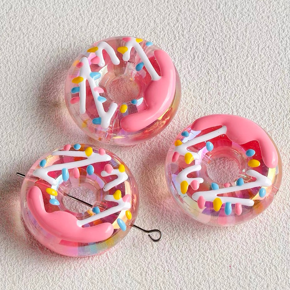 Hand-Painted Acrylic Iridescent Donut Beaded Strand