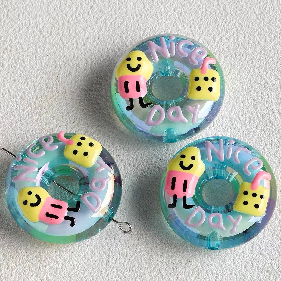 Hand-Painted Acrylic Iridescent Donut Beaded Strand