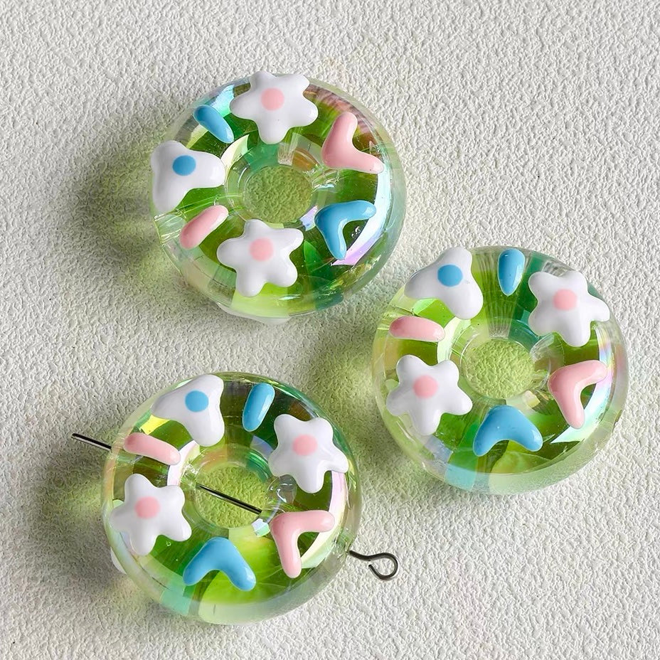 Hand-Painted Acrylic Iridescent Donut Beaded Strand