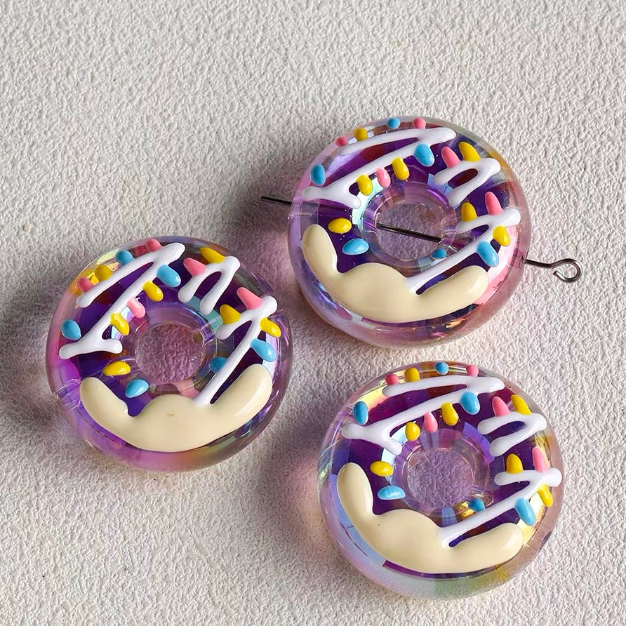 Hand-Painted Acrylic Iridescent Donut Beaded Strand