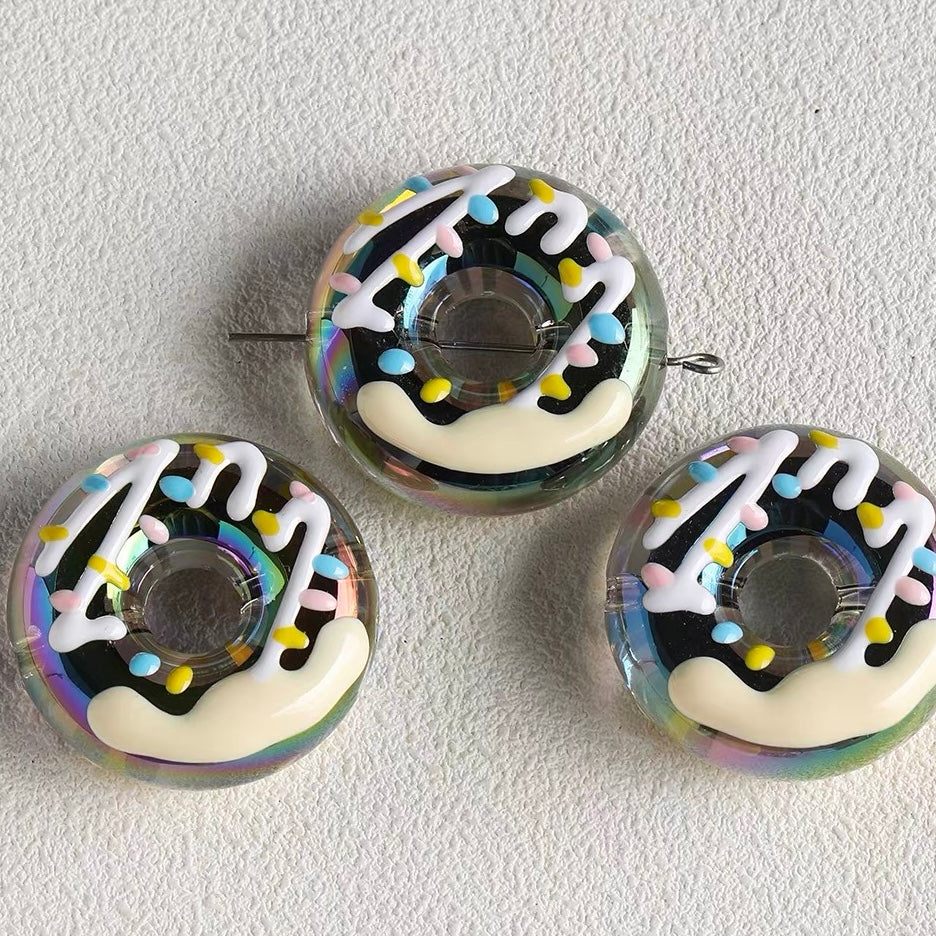 Hand-Painted Acrylic Iridescent Donut Beaded Strand