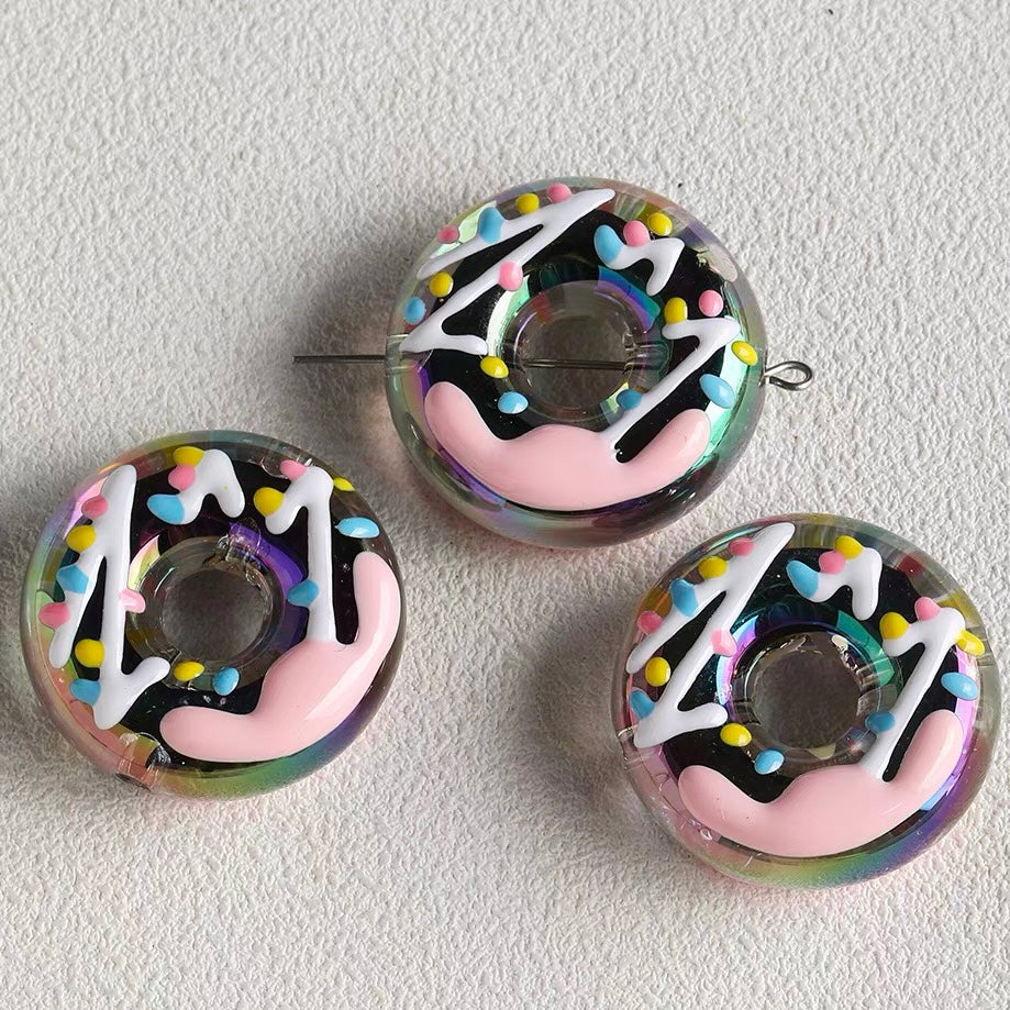 Hand-Painted Acrylic Iridescent Donut Beaded Strand